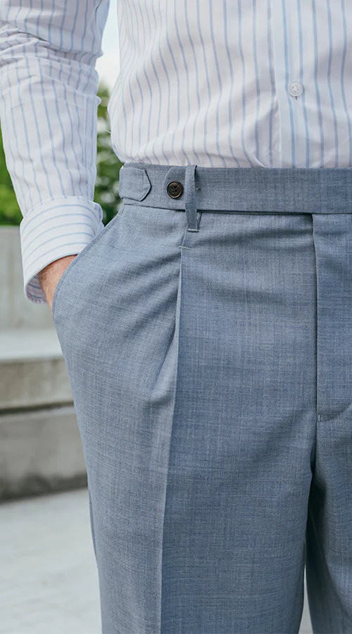 Wool Pleated Trousers Light Blue - Image 3