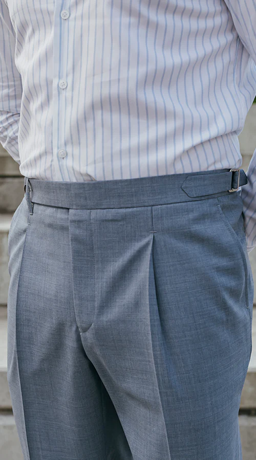 Wool Pleated Trousers Light Blue - Image 4