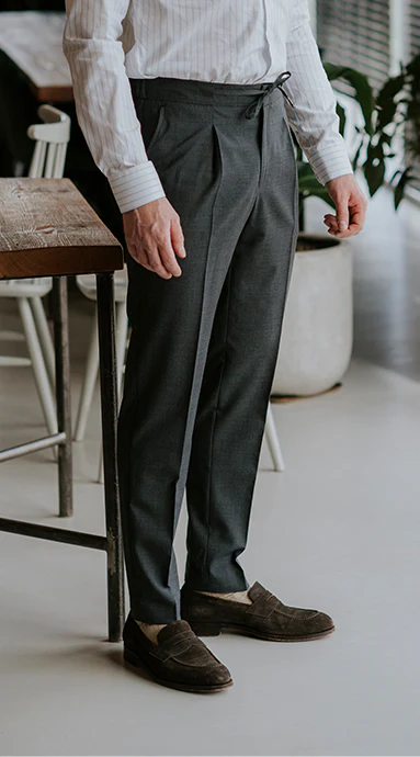 Drawstring Wool Trousers Dark Grey - Image 3