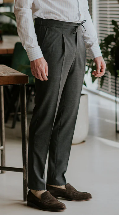 Drawstring Wool Trousers Dark Grey - Image 4