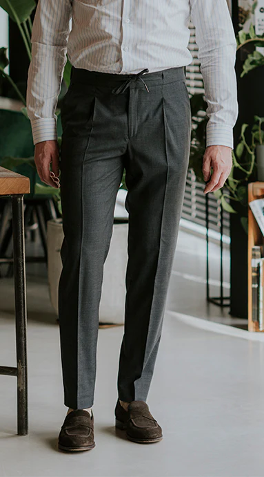 Drawstring Wool Trousers Dark Grey - Image 6
