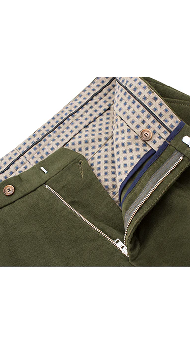 Single Pleated Moleskin Trousers Olive - Image 10
