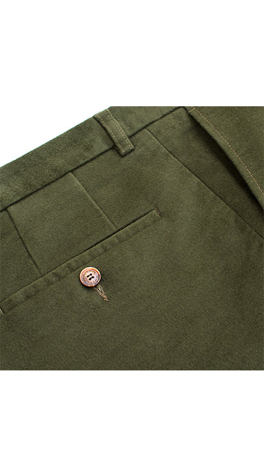 Single Pleated Moleskin Trousers Olive - Image 3