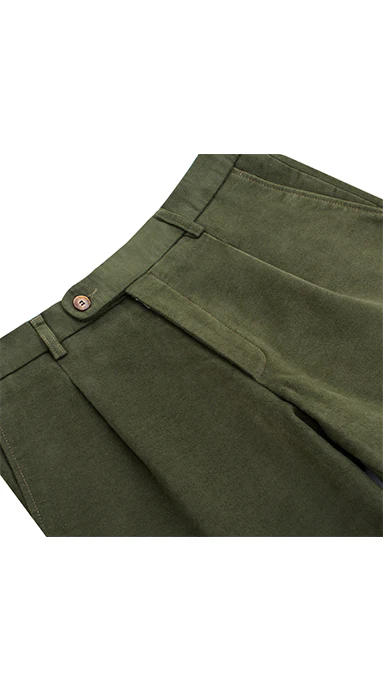 Single Pleated Moleskin Trousers Olive - Image 4