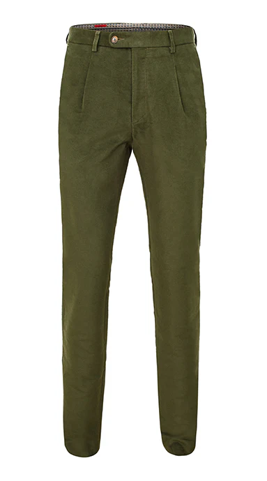 Single Pleated Moleskin Trousers Olive - Image 6