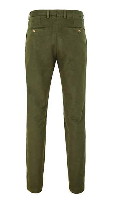 Single Pleated Moleskin Trousers Olive - Image 7