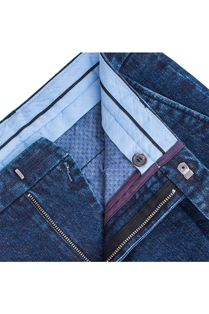 Single Pleated Denim Trousers Blue - Image 3