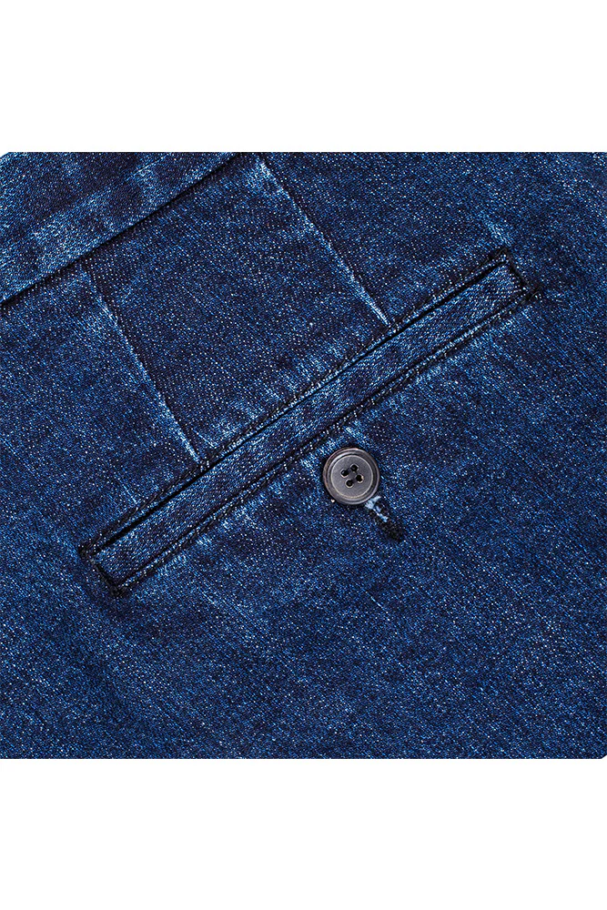 Single Pleated Denim Trousers Blue - Image 4