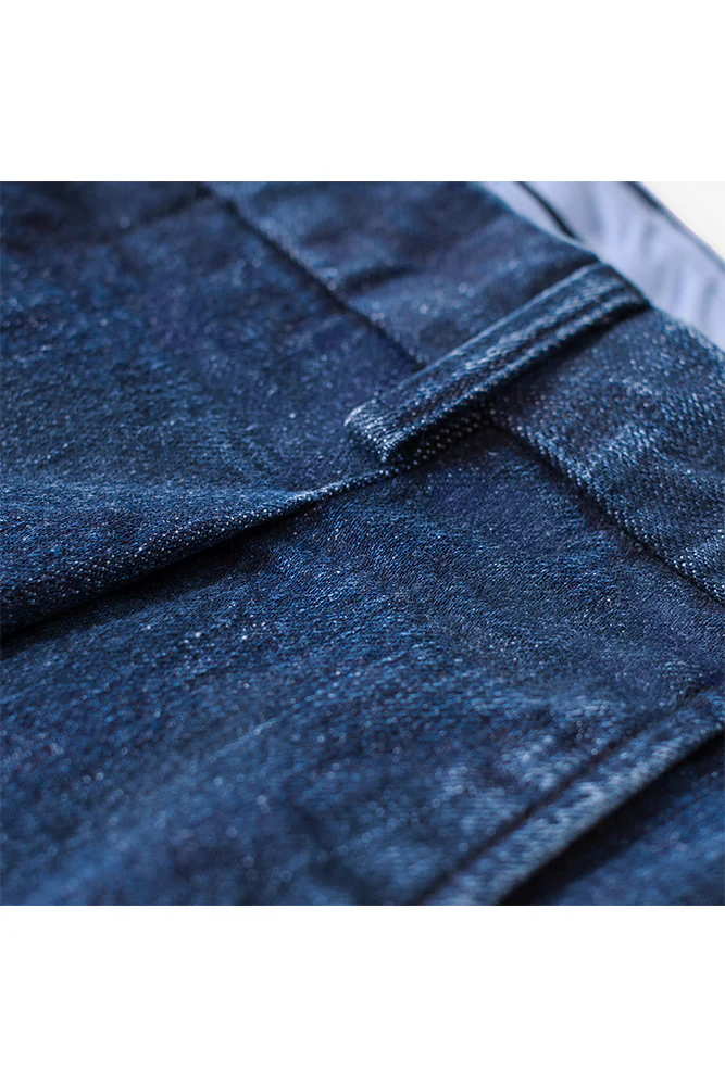 Single Pleated Denim Trousers Blue - Image 5