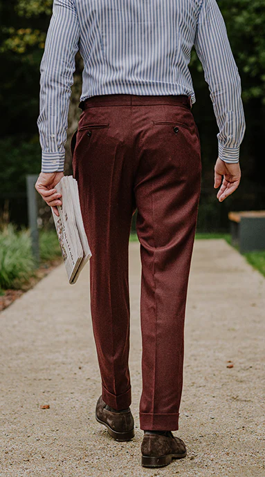 Double Pleated Flannel Trousers Burgundy - Image 3
