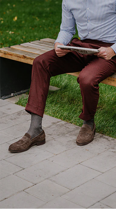 Double Pleated Flannel Trousers Burgundy - Image 4