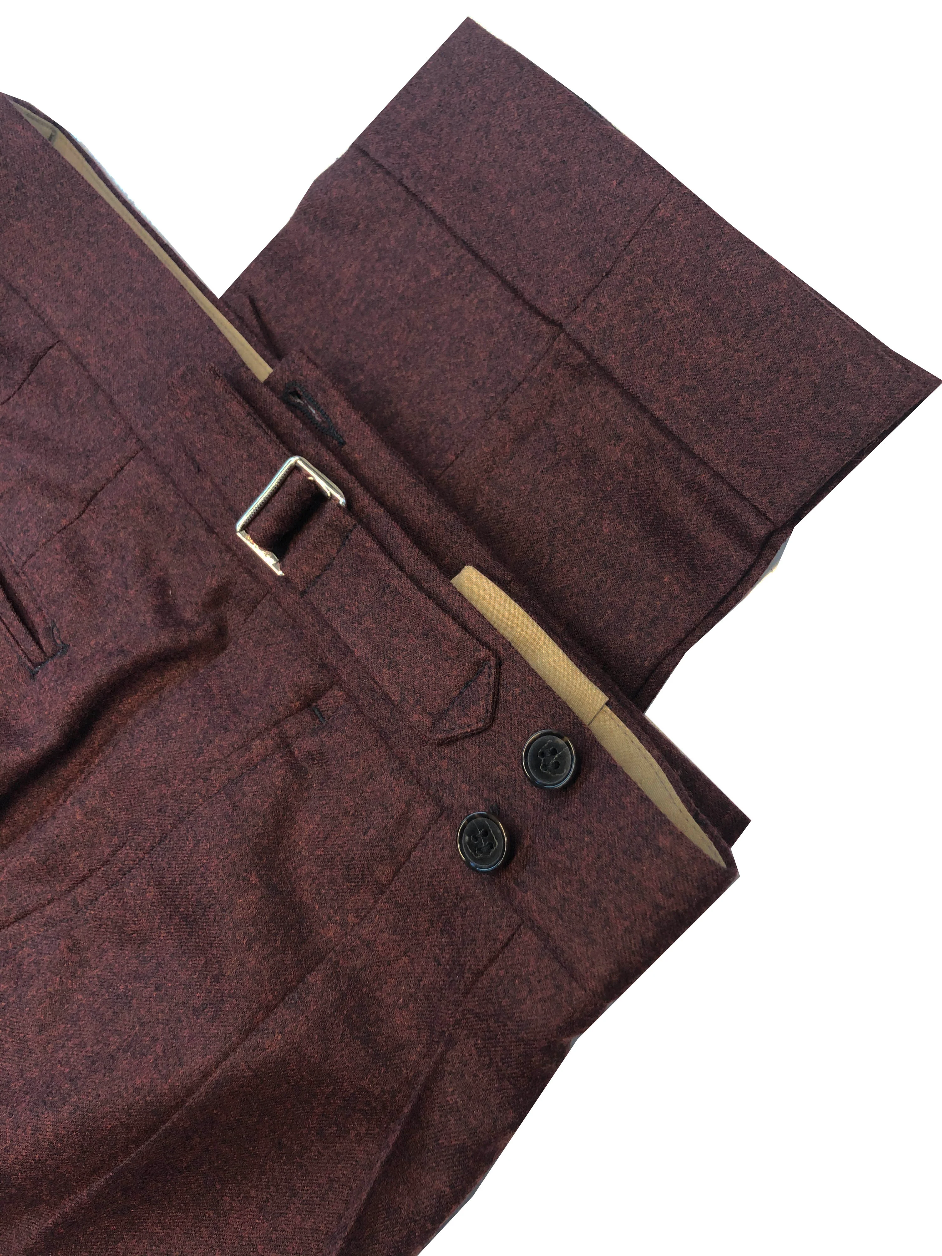 Double Pleated Flannel Trousers Burgundy - Image 5