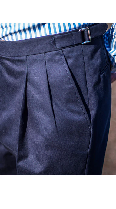 Double Pleated Cotton Trousers Dark Navy - Image 4