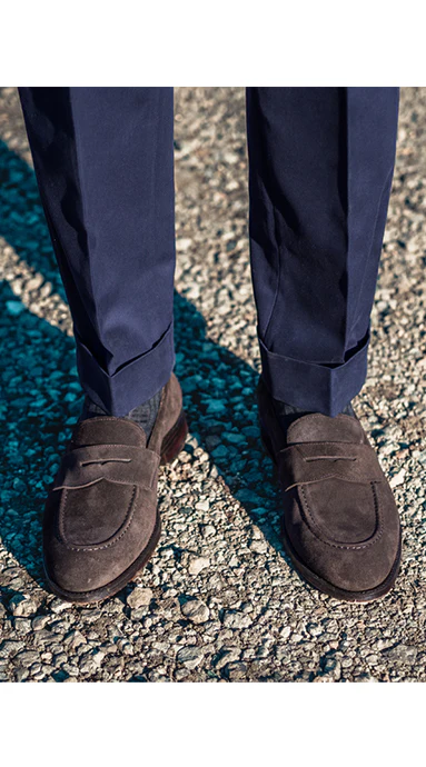 Double Pleated Cotton Trousers Dark Navy - Image 5