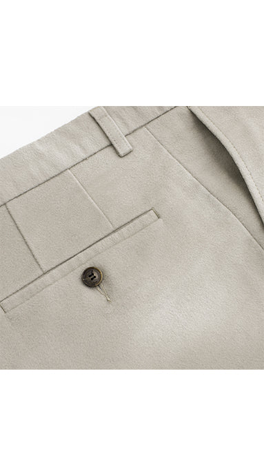 Single Pleated Moleskin Trousers Ivory - Image 3