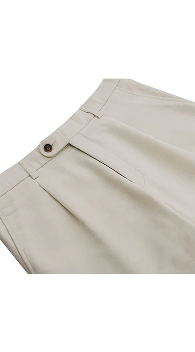Single Pleated Moleskin Trousers Ivory - Image 4