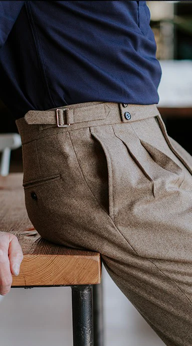 Double Pleated Flannel Trousers Beige - Image 3