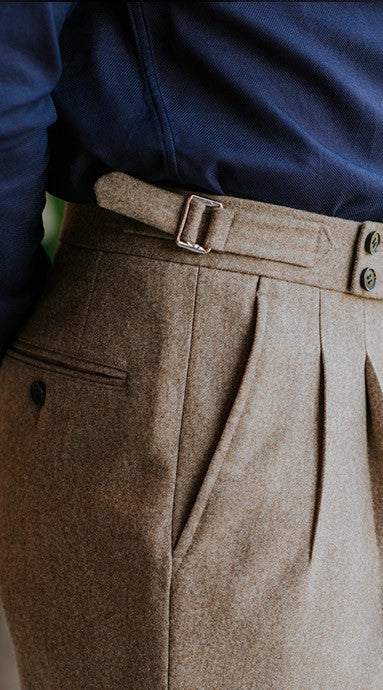 Double Pleated Flannel Trousers Beige - Image 4