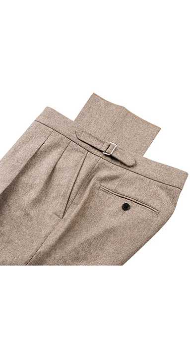 Double Pleated Flannel Trousers Beige - Image 7