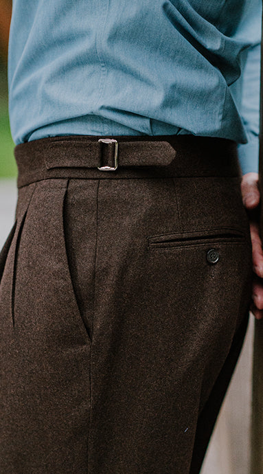 Double Pleated Flannel Trousers Brown - Image 4