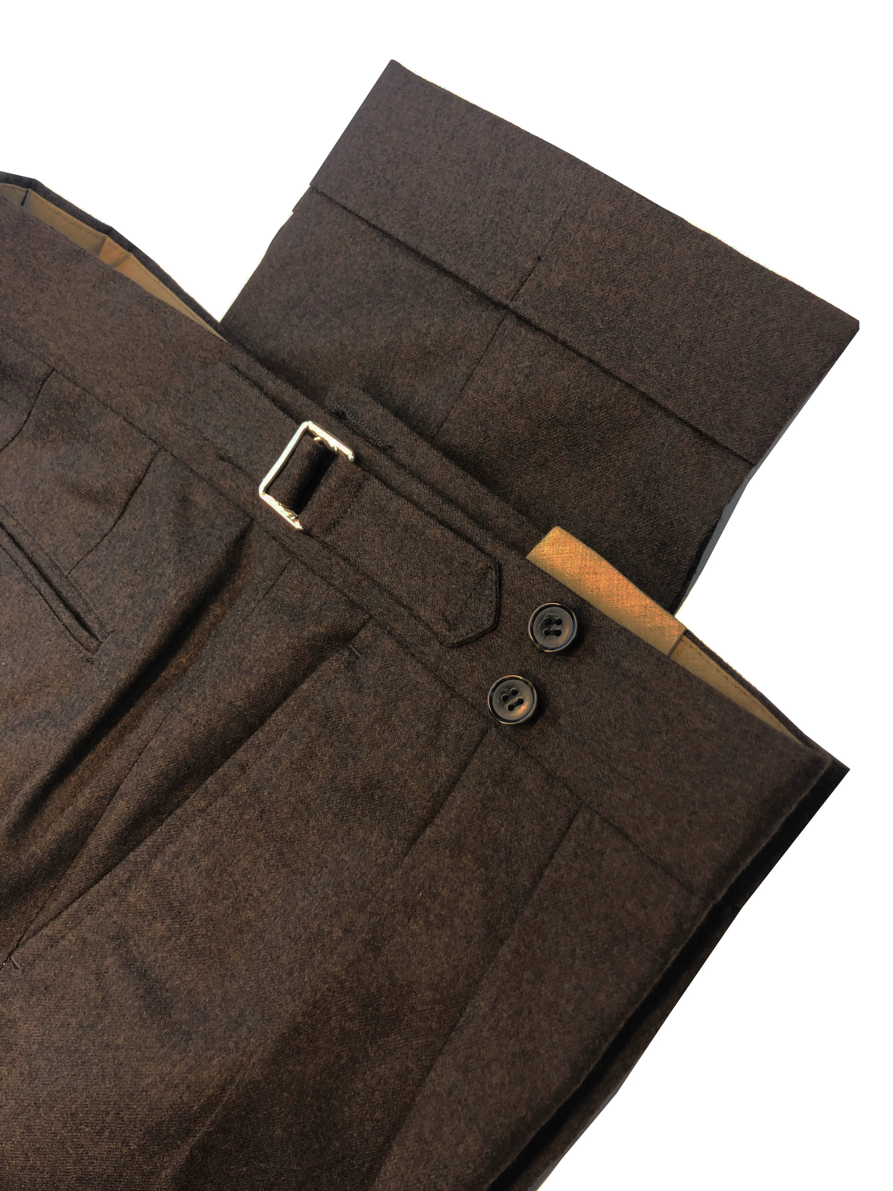 Double Pleated Flannel Trousers Brown - Image 5