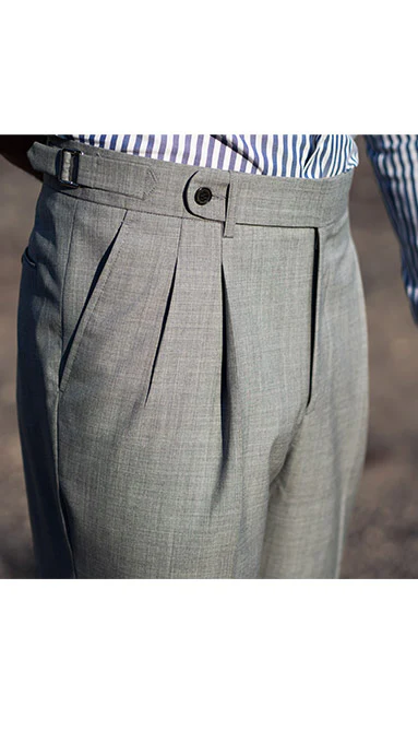 Double Pleated tropic Wool Trousers Light Grey - Image 3