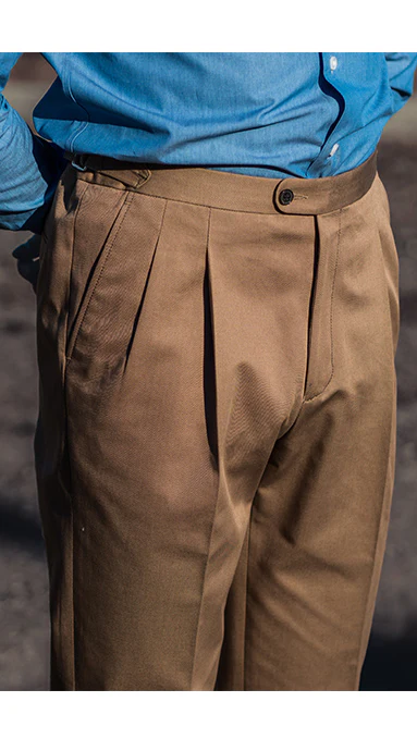 Double Pleated Cotton Trousers Taupe - Image 3