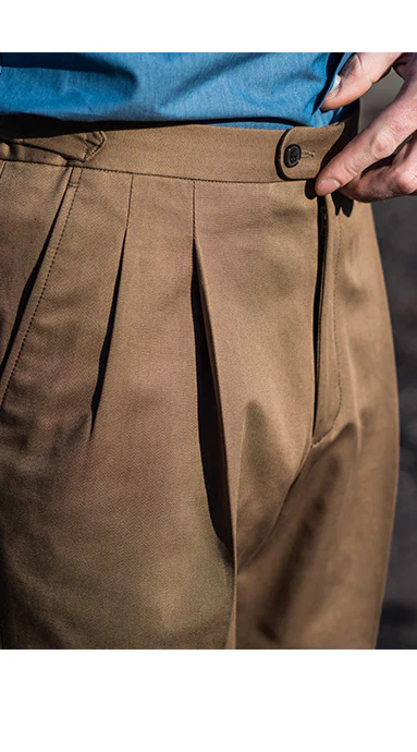 Double Pleated Cotton Trousers Taupe - Image 4