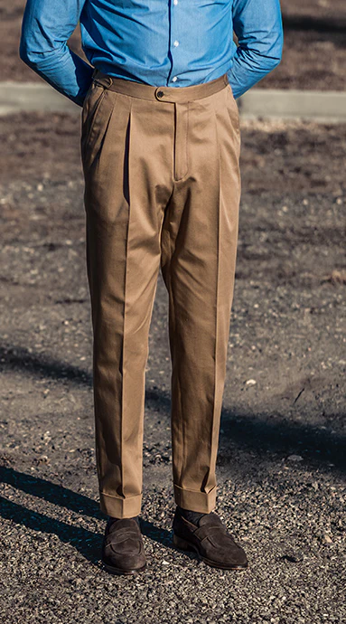 Double Pleated Cotton Trousers Taupe - Image 5