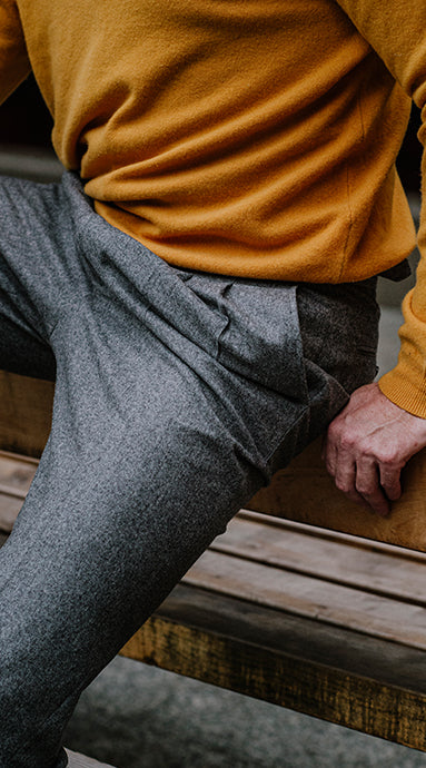 Double Pleated Flannel Trousers Grey - Image 2