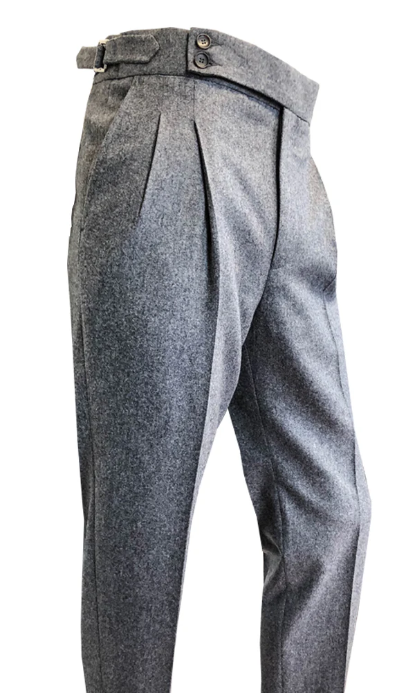 Double Pleated Flannel Trousers Grey - Image 4