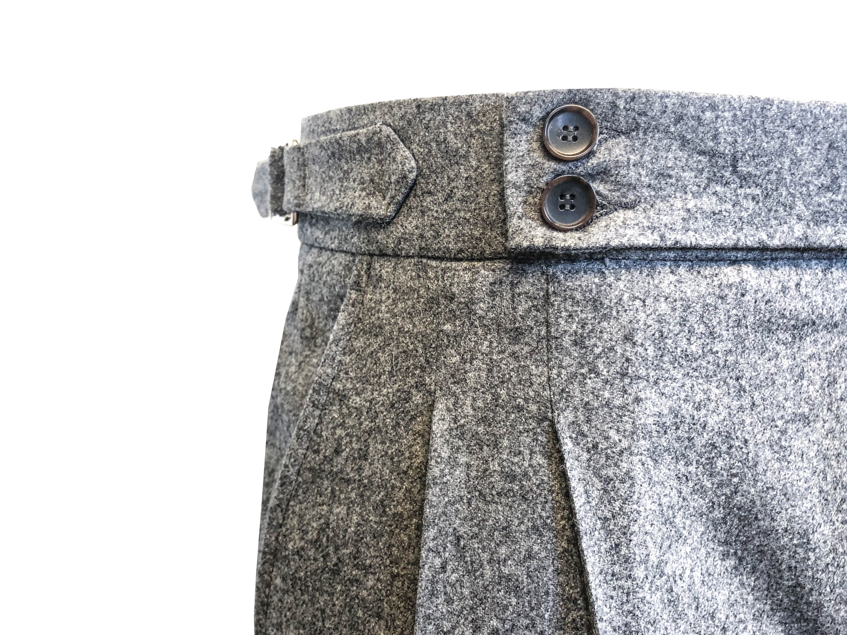 Double Pleated Flannel Trousers Grey - Image 5