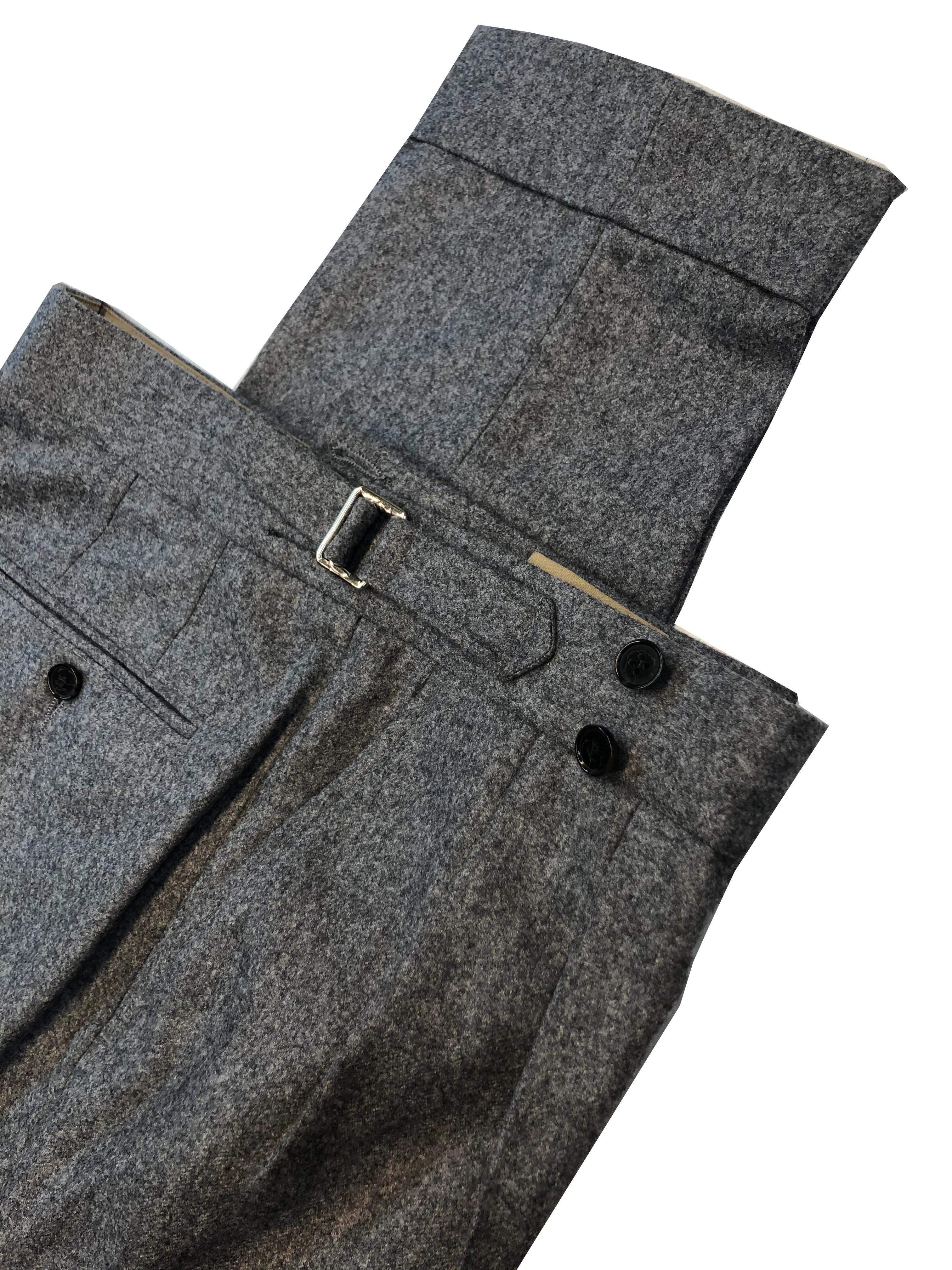 Double Pleated Flannel Trousers Grey - Image 3