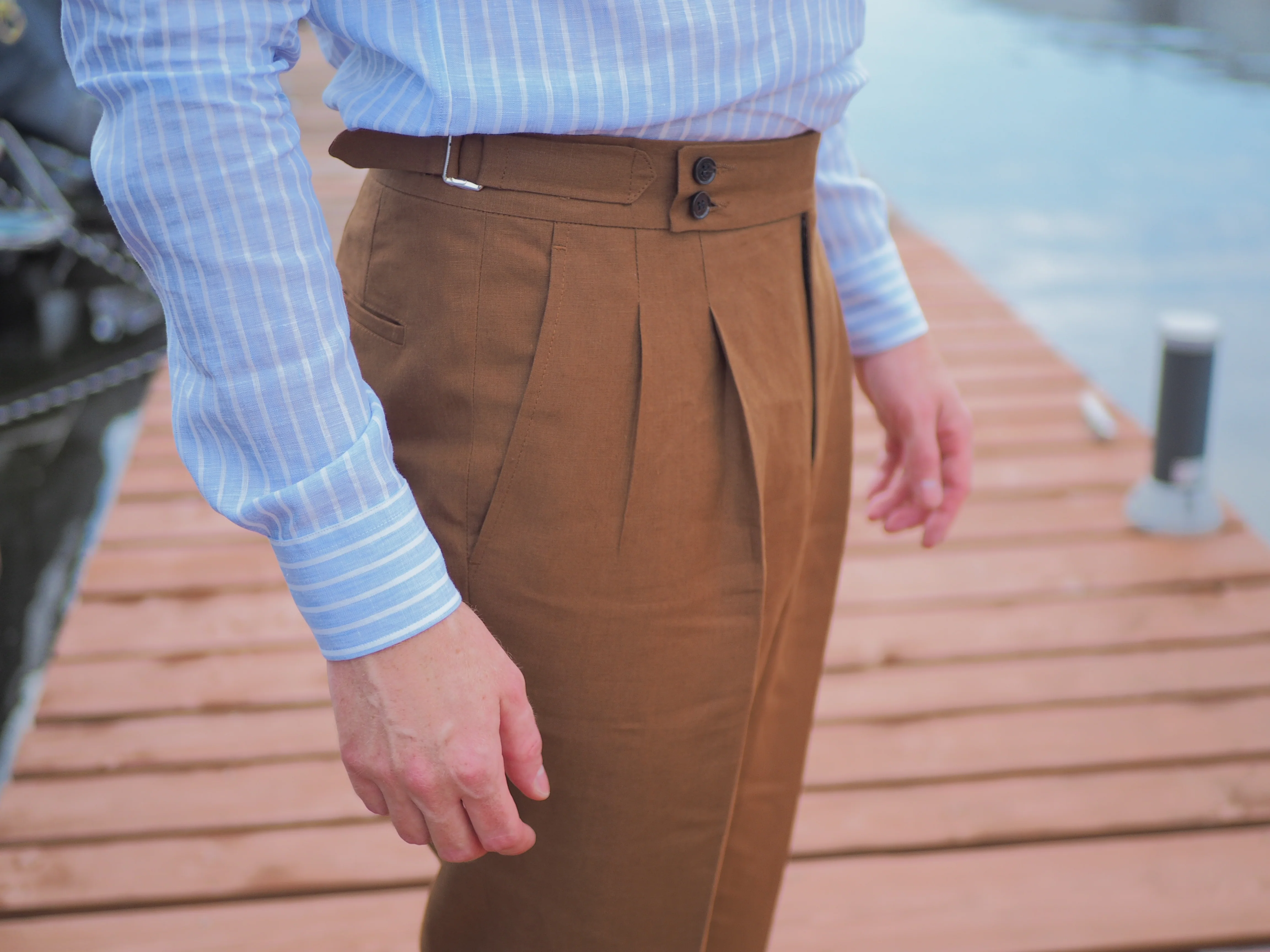 Sartorial Double Pleated Linen Trousers Cognac - Image 6