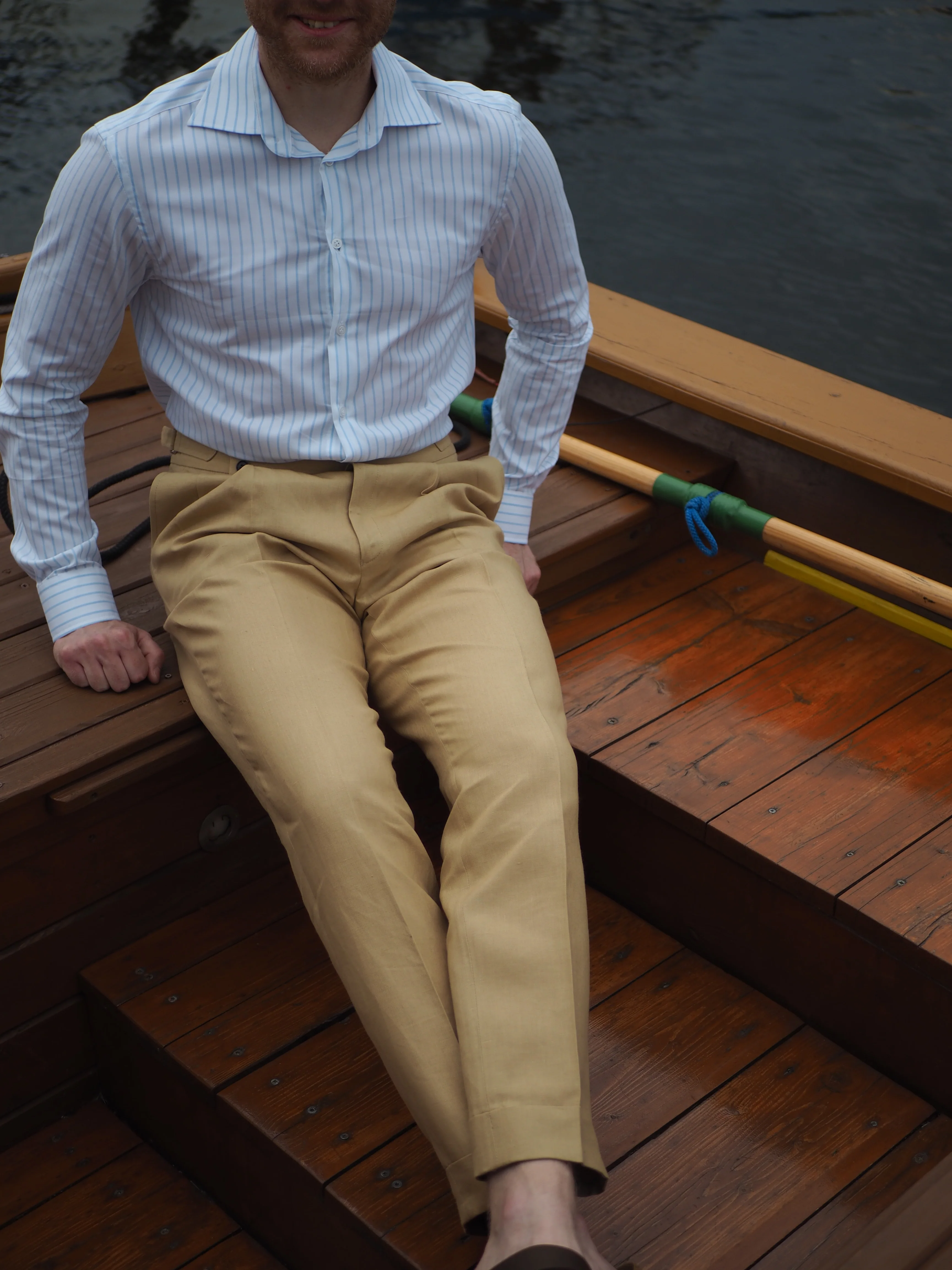 Sartorial Double Pleated Linen Trousers Sand - Image 3