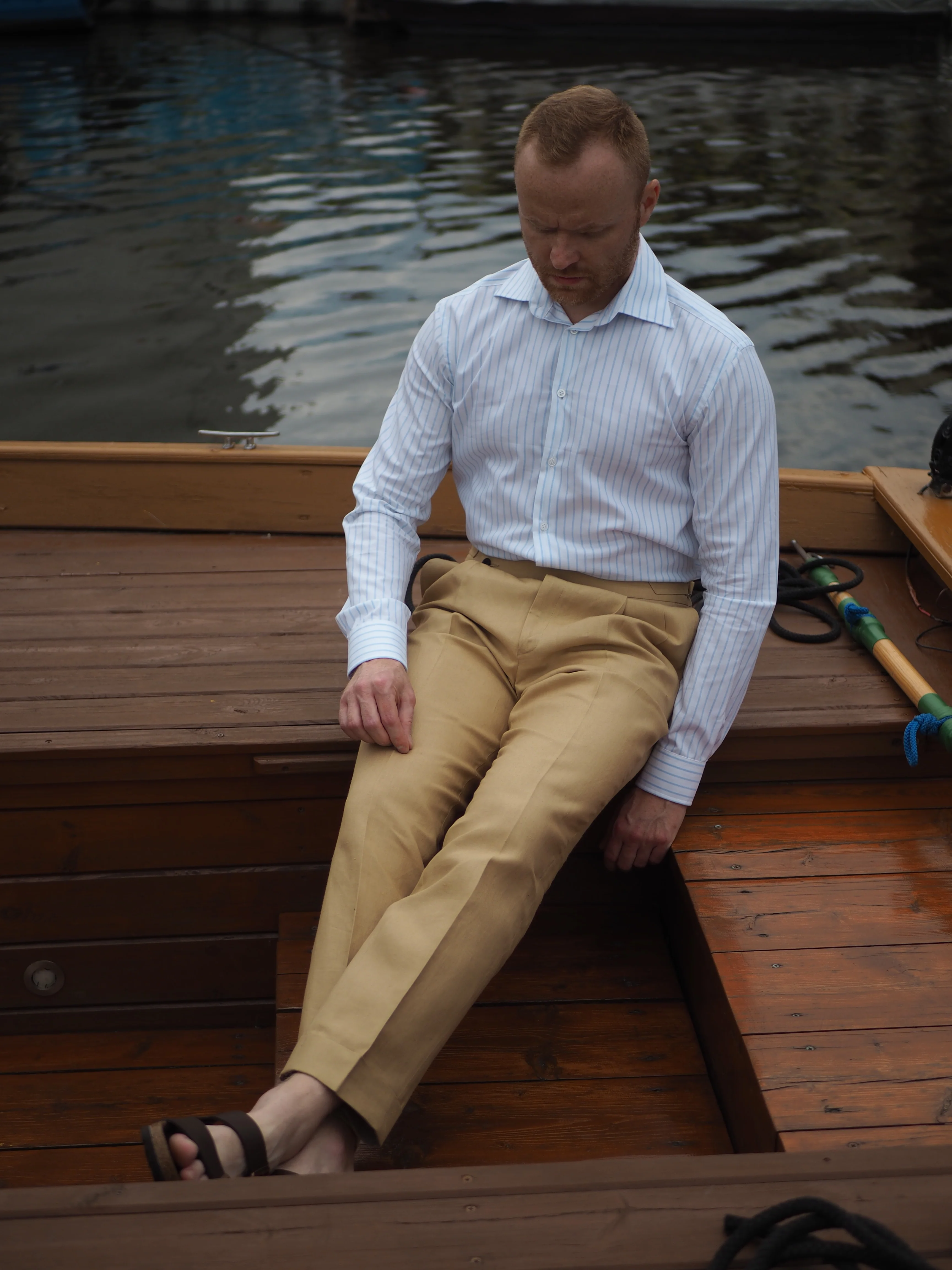 Sartorial Double Pleated Linen Trousers Sand - Image 4