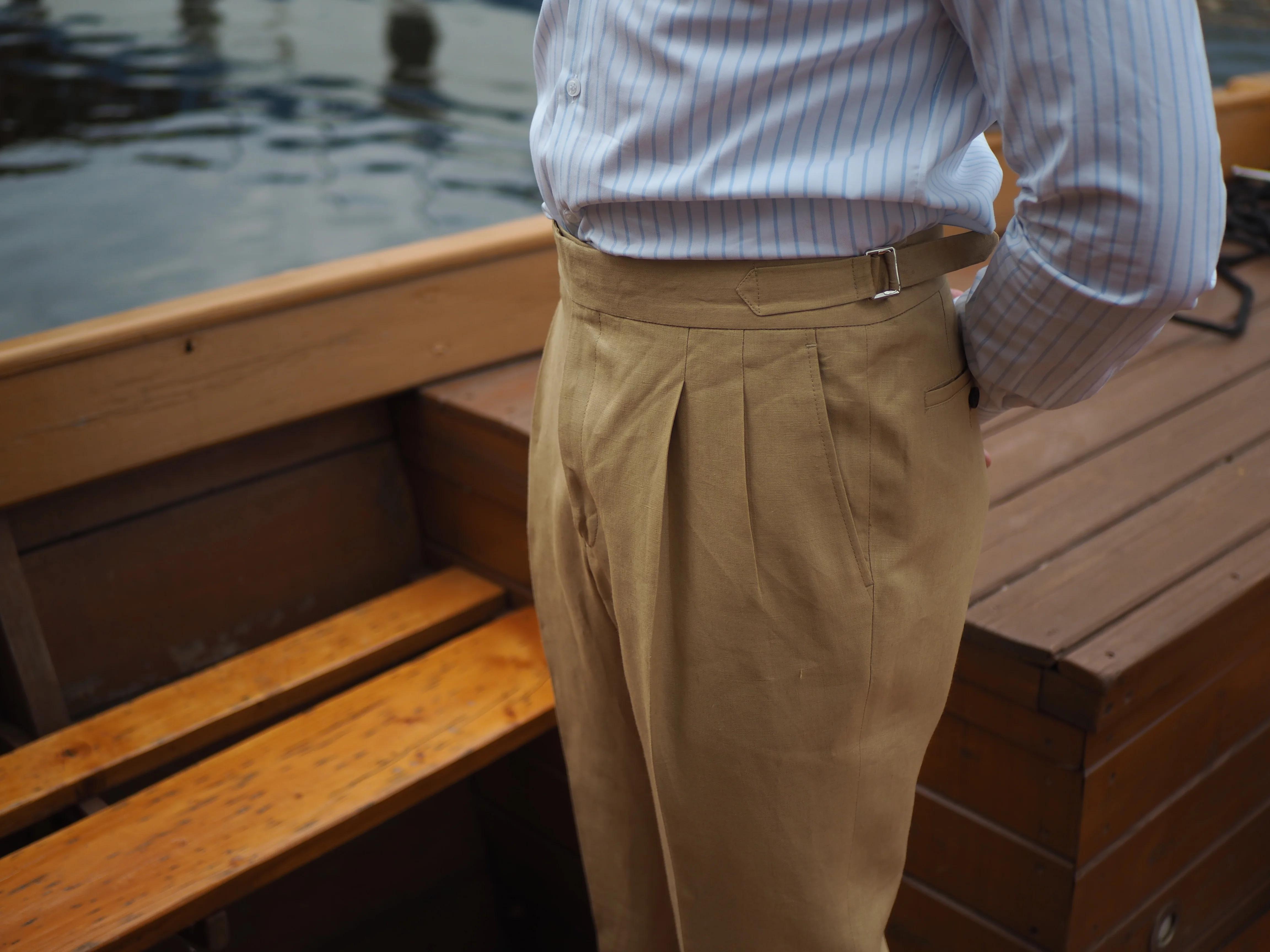 Sartorial Double Pleated Linen Trousers Sand - Image 6