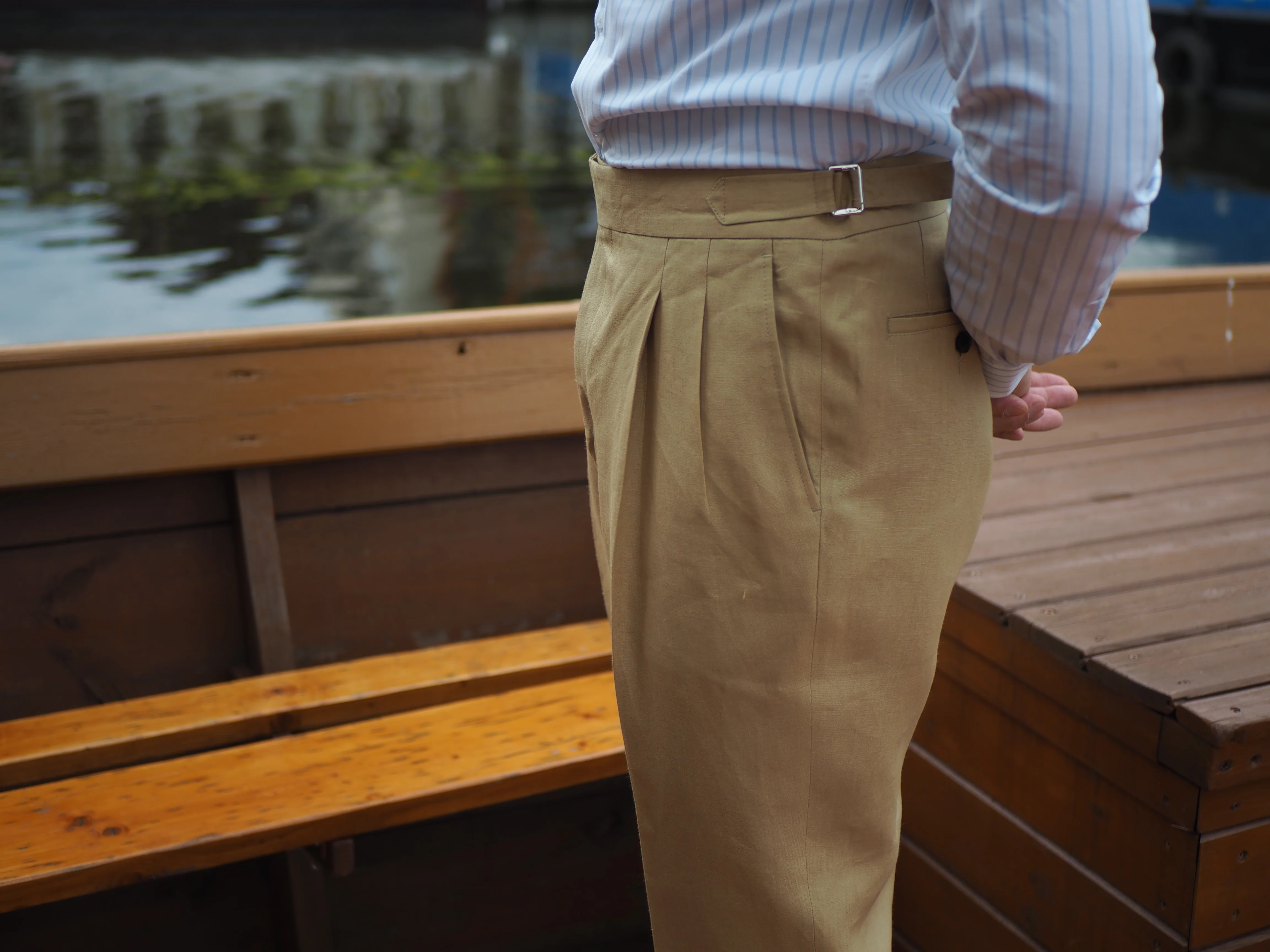 Sartorial Double Pleated Linen Trousers Sand - Image 7