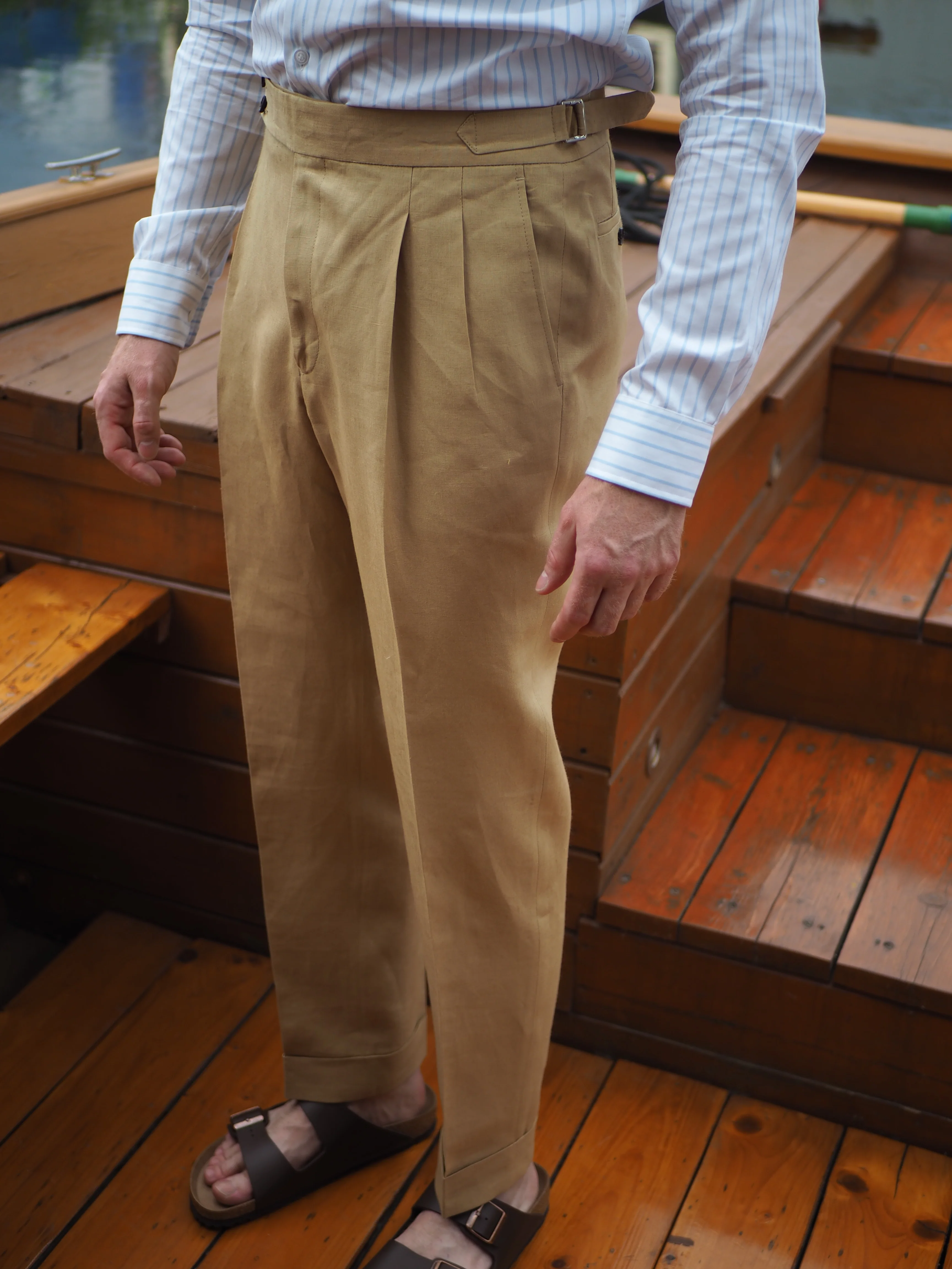 Sartorial Double Pleated Linen Trousers Sand - Image 8