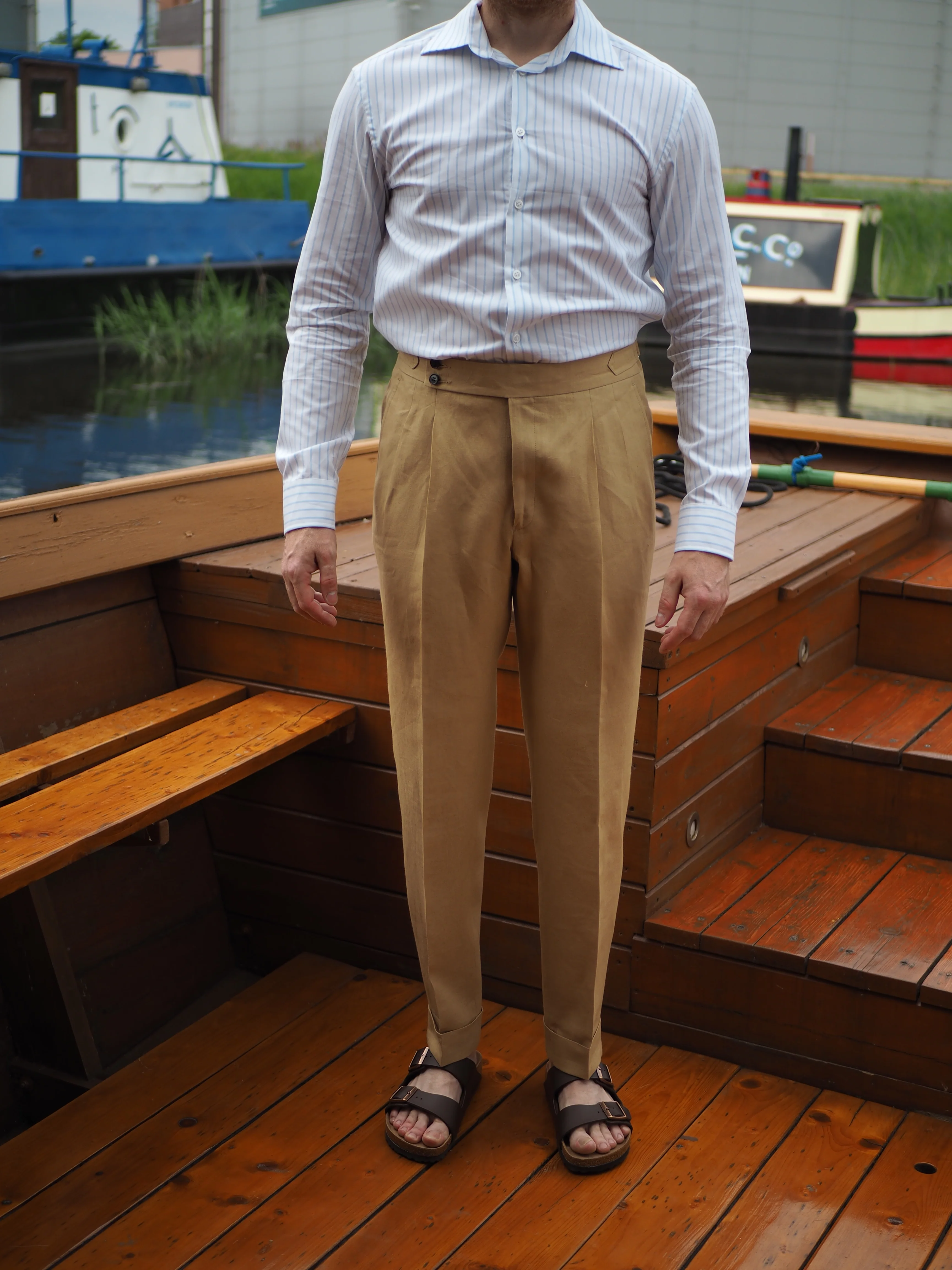 Sartorial Double Pleated Linen Trousers Sand - Image 9