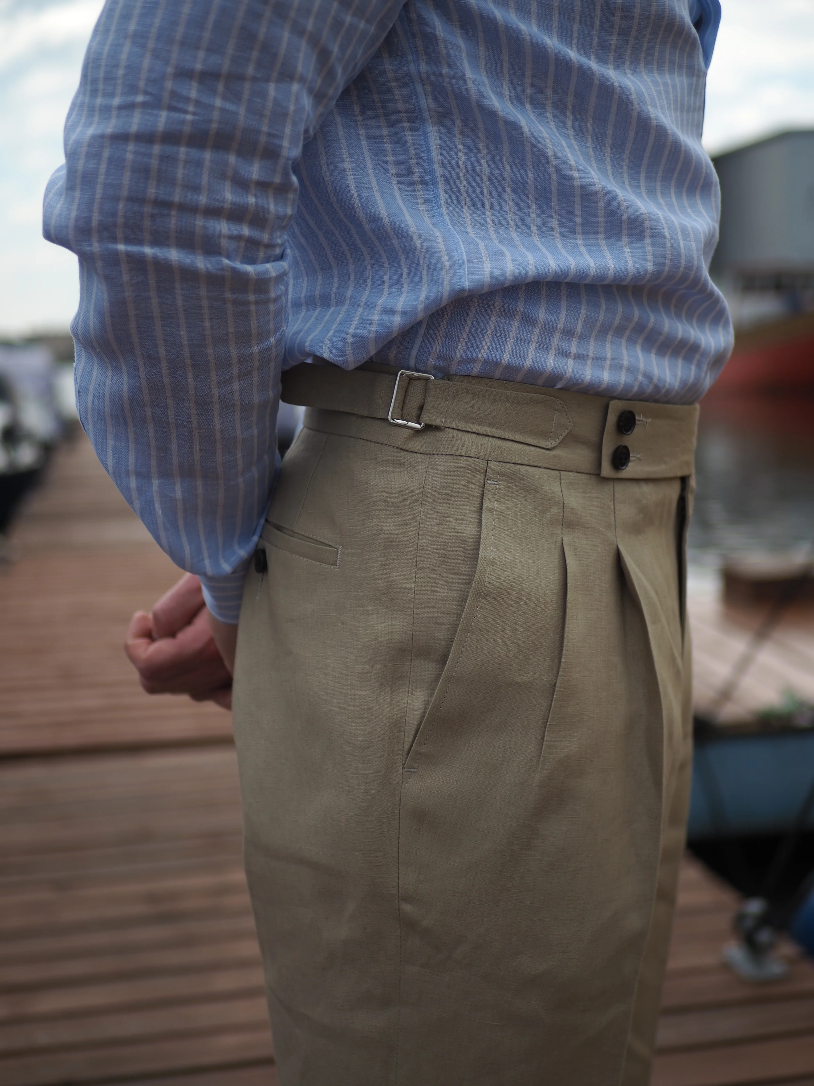 Sartorial Double Pleated Linen Trousers Natural - Image 3