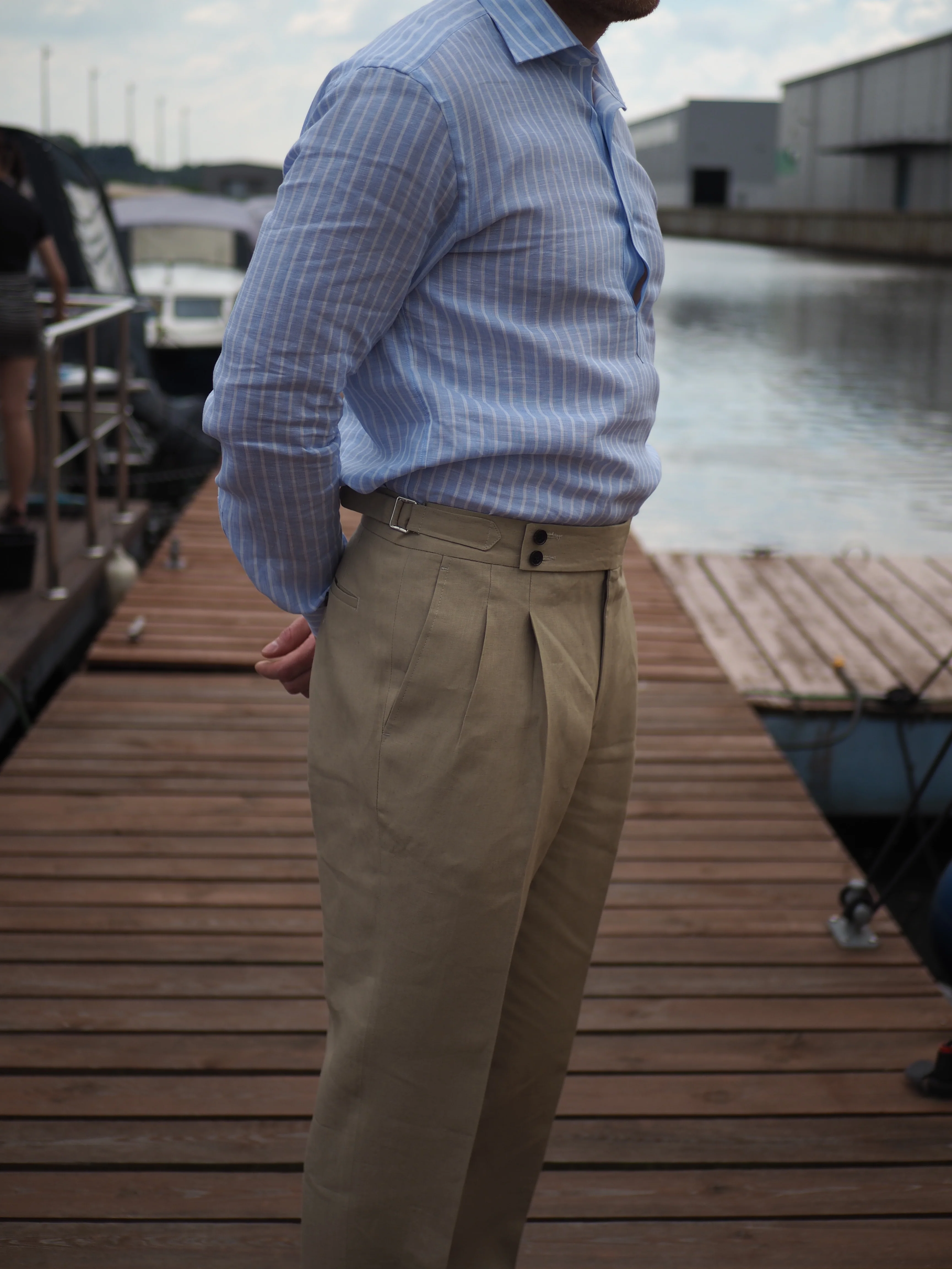 Sartorial Double Pleated Linen Trousers Natural - Image 4