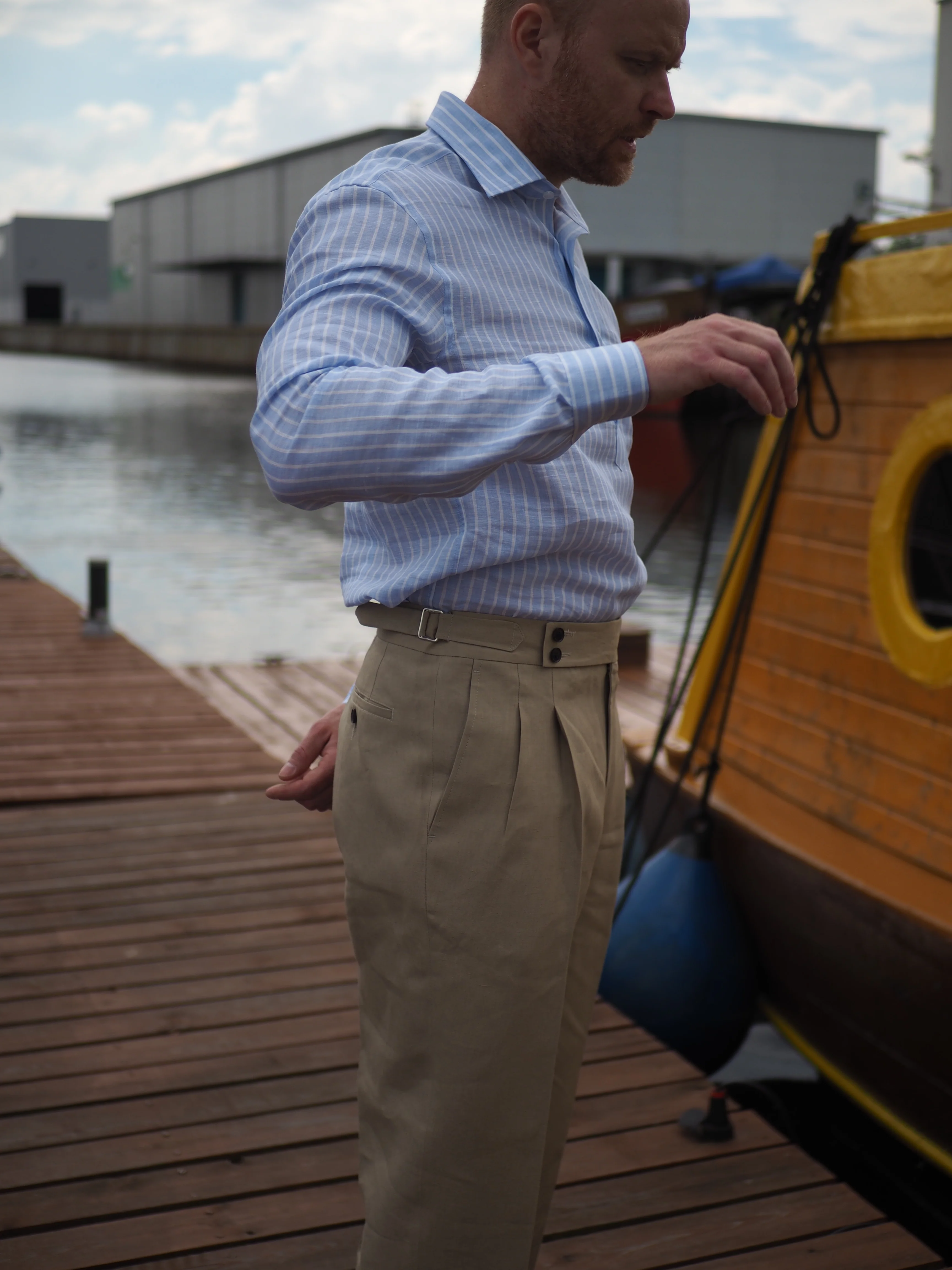 Sartorial Double Pleated Linen Trousers Natural - Image 5