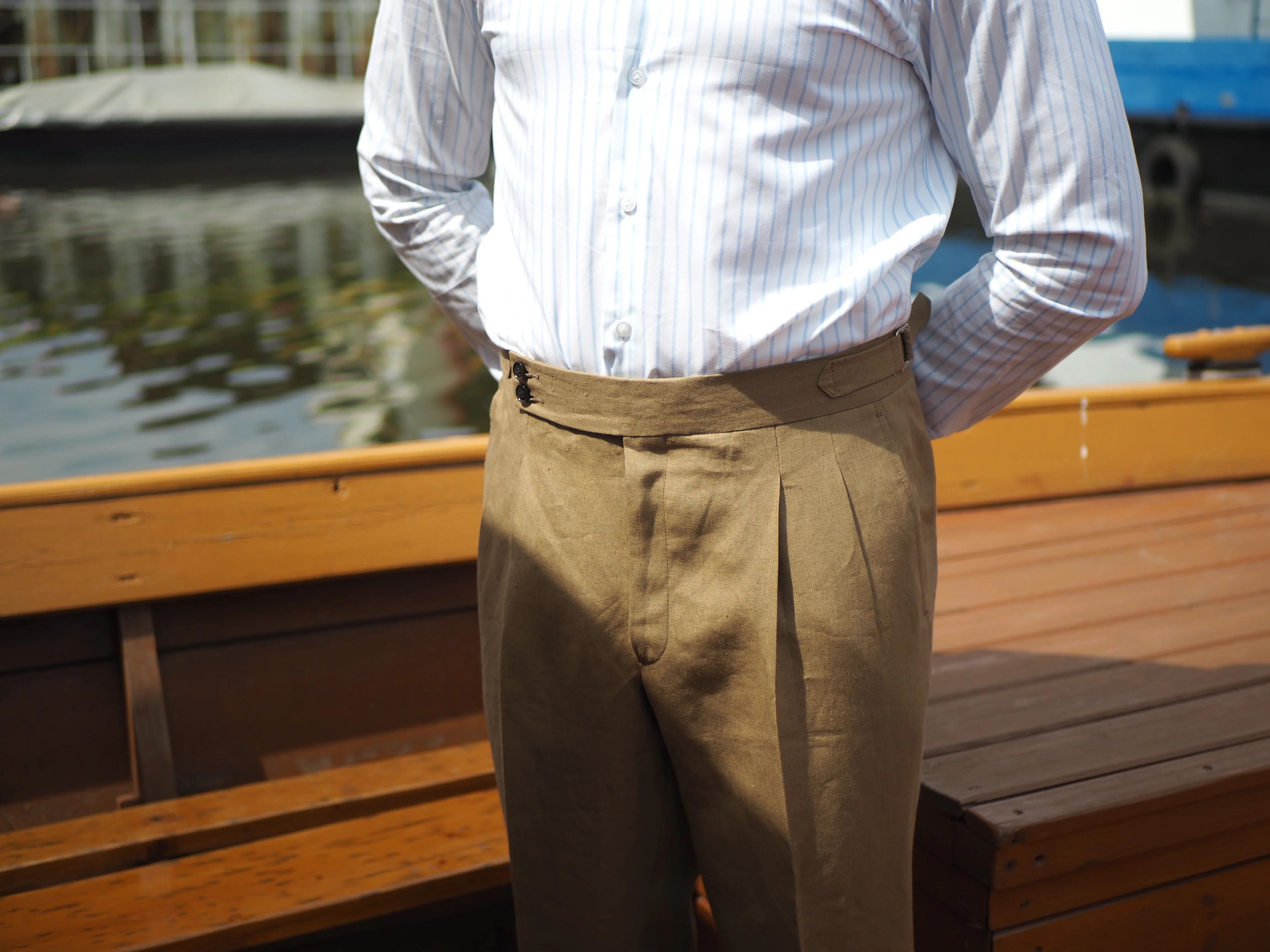 Sartorial Double Pleated Linen Trousers Taupe - Image 10