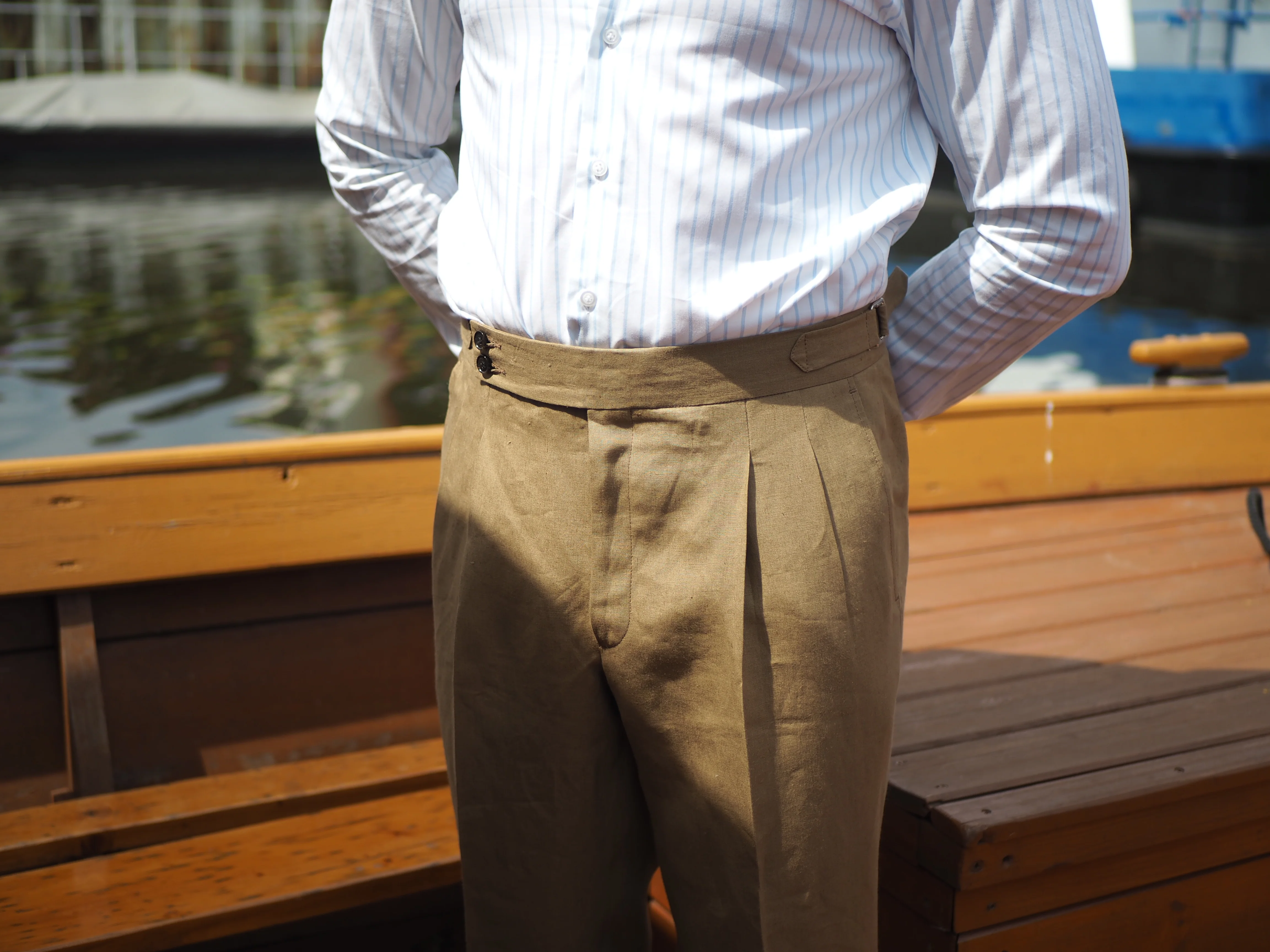 Sartorial Double Pleated Linen Trousers Taupe - Image 12