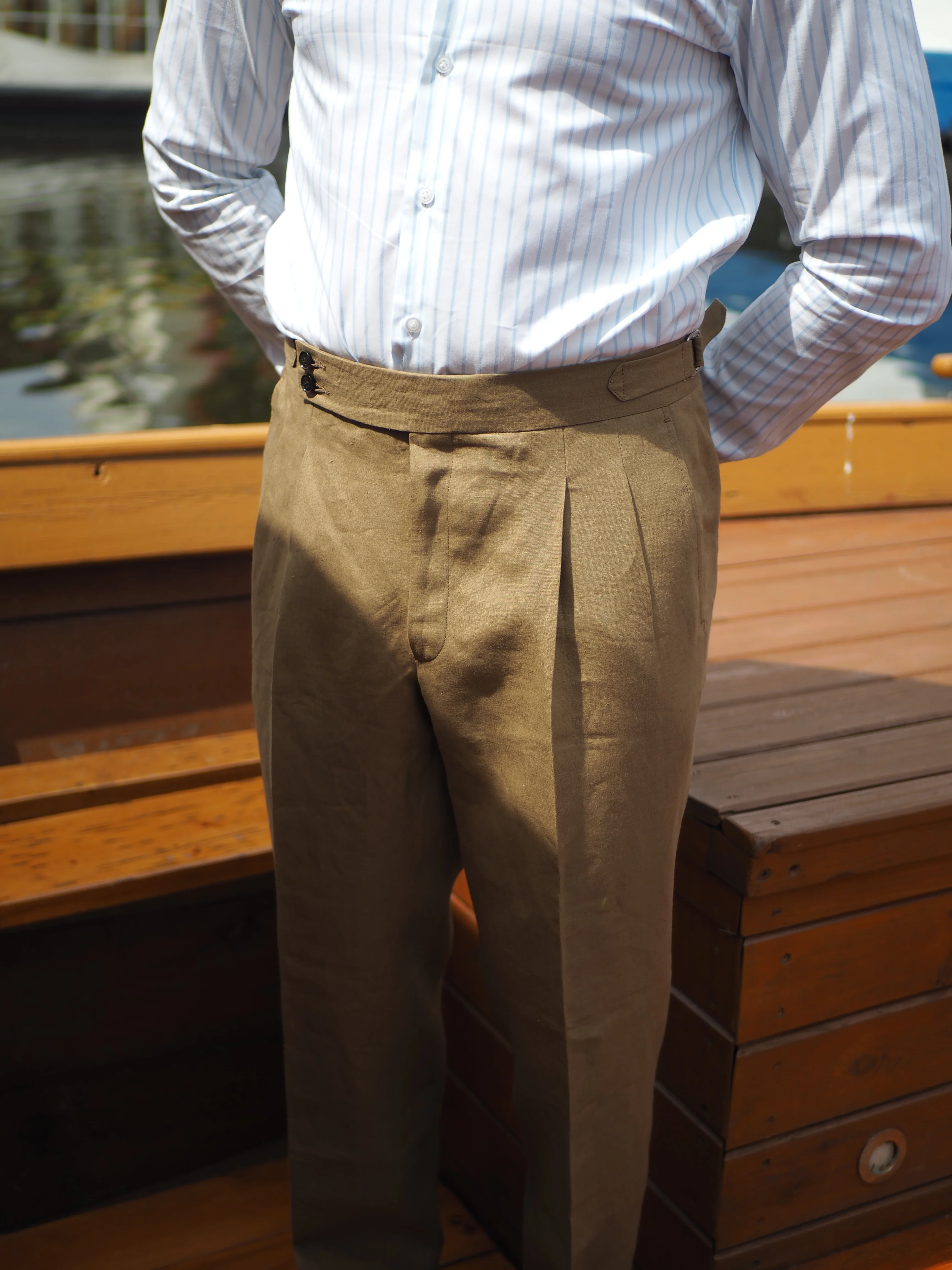 Sartorial Double Pleated Linen Trousers Taupe - Image 3