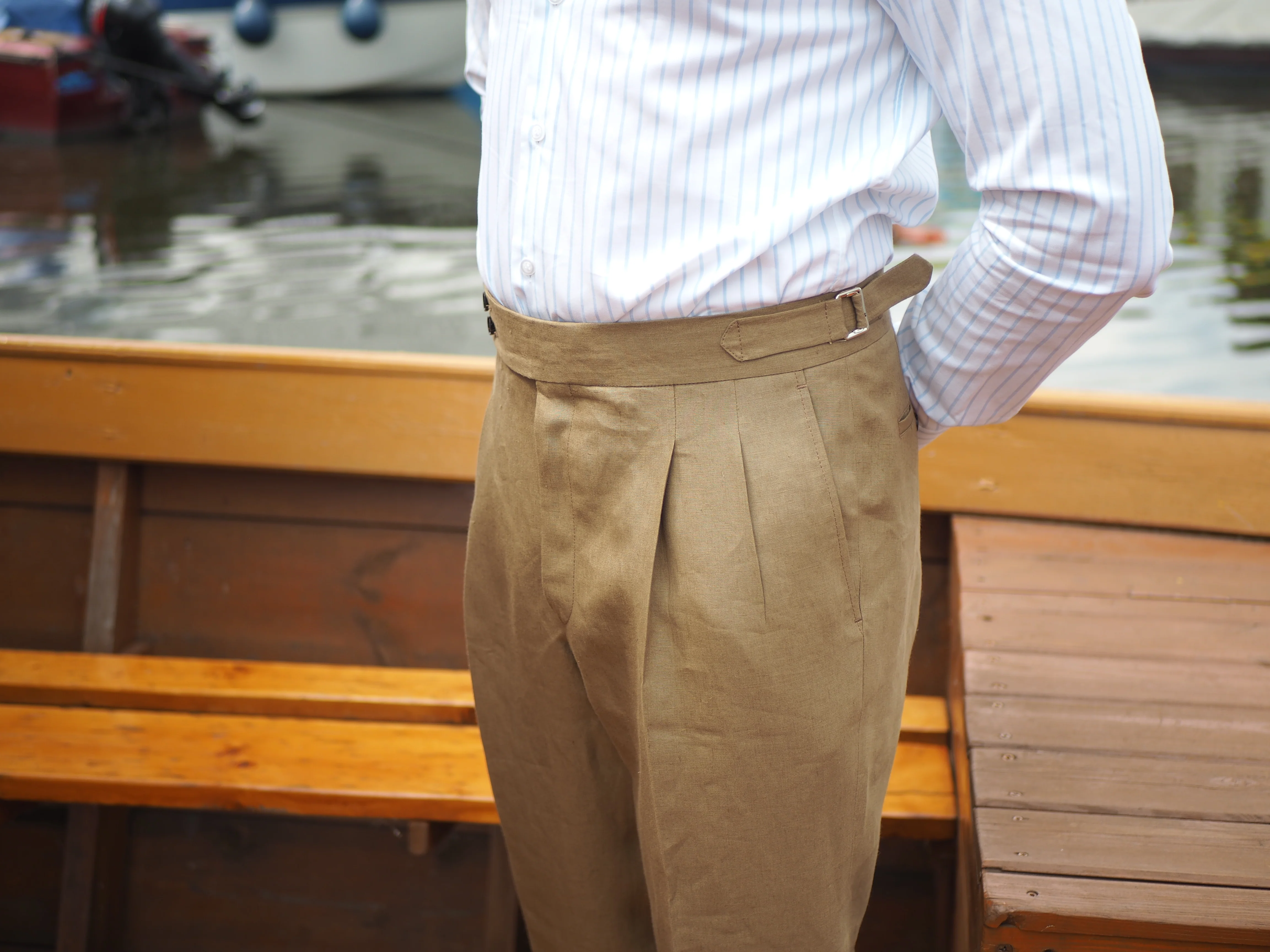 Sartorial Double Pleated Linen Trousers Taupe - Image 4