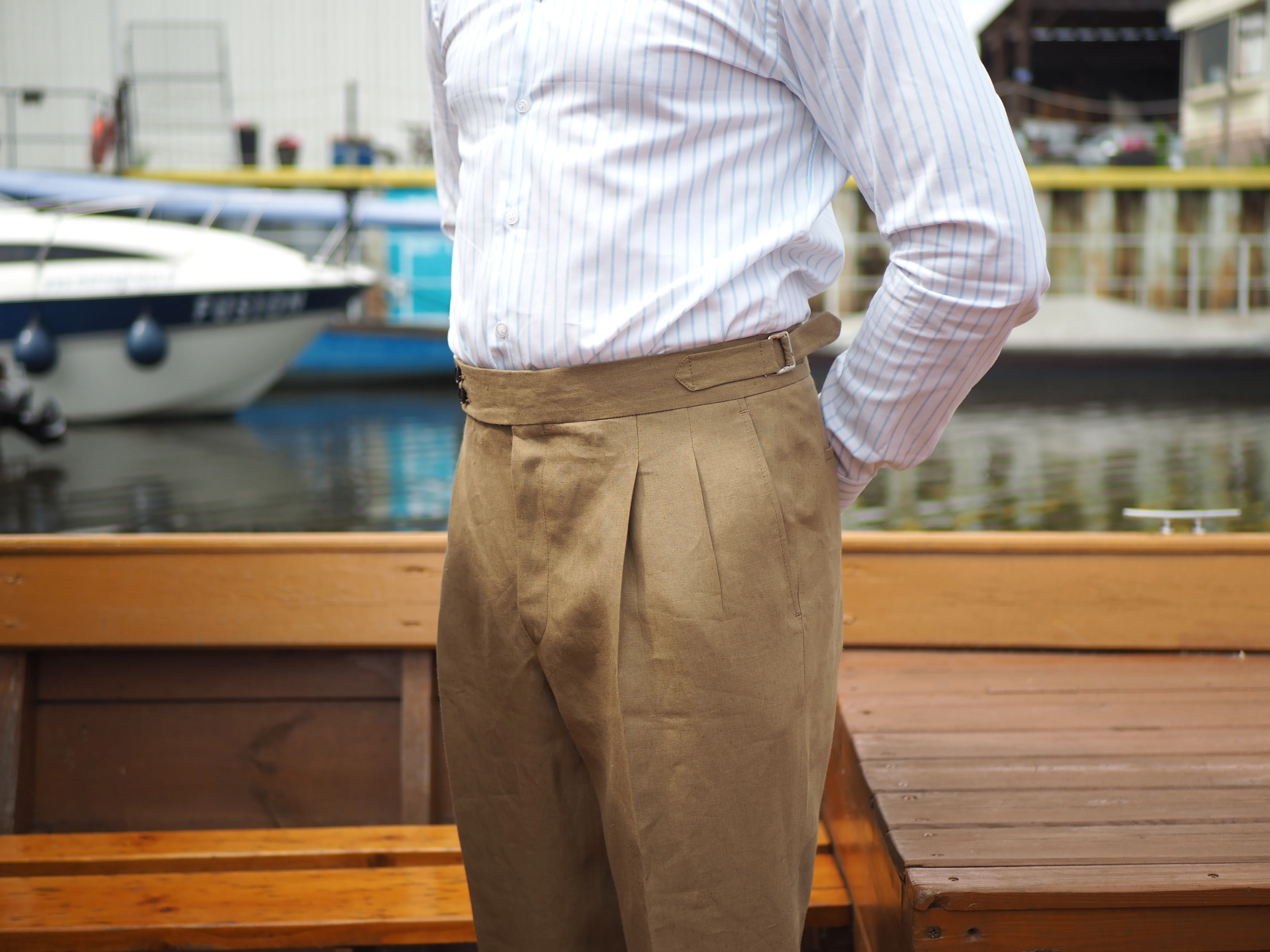 Sartorial Double Pleated Linen Trousers Taupe - Image 5