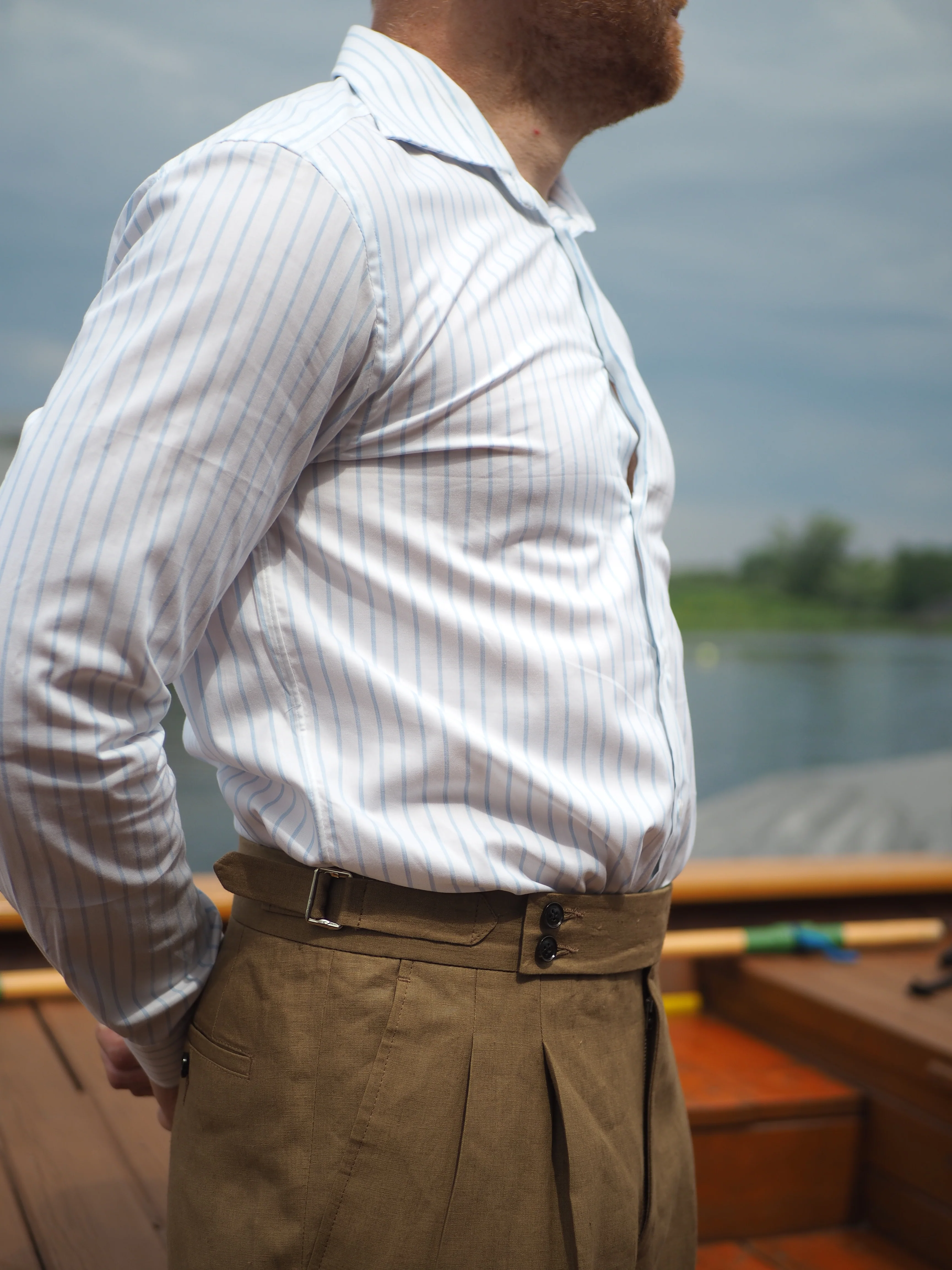 Sartorial Double Pleated Linen Trousers Taupe - Image 6