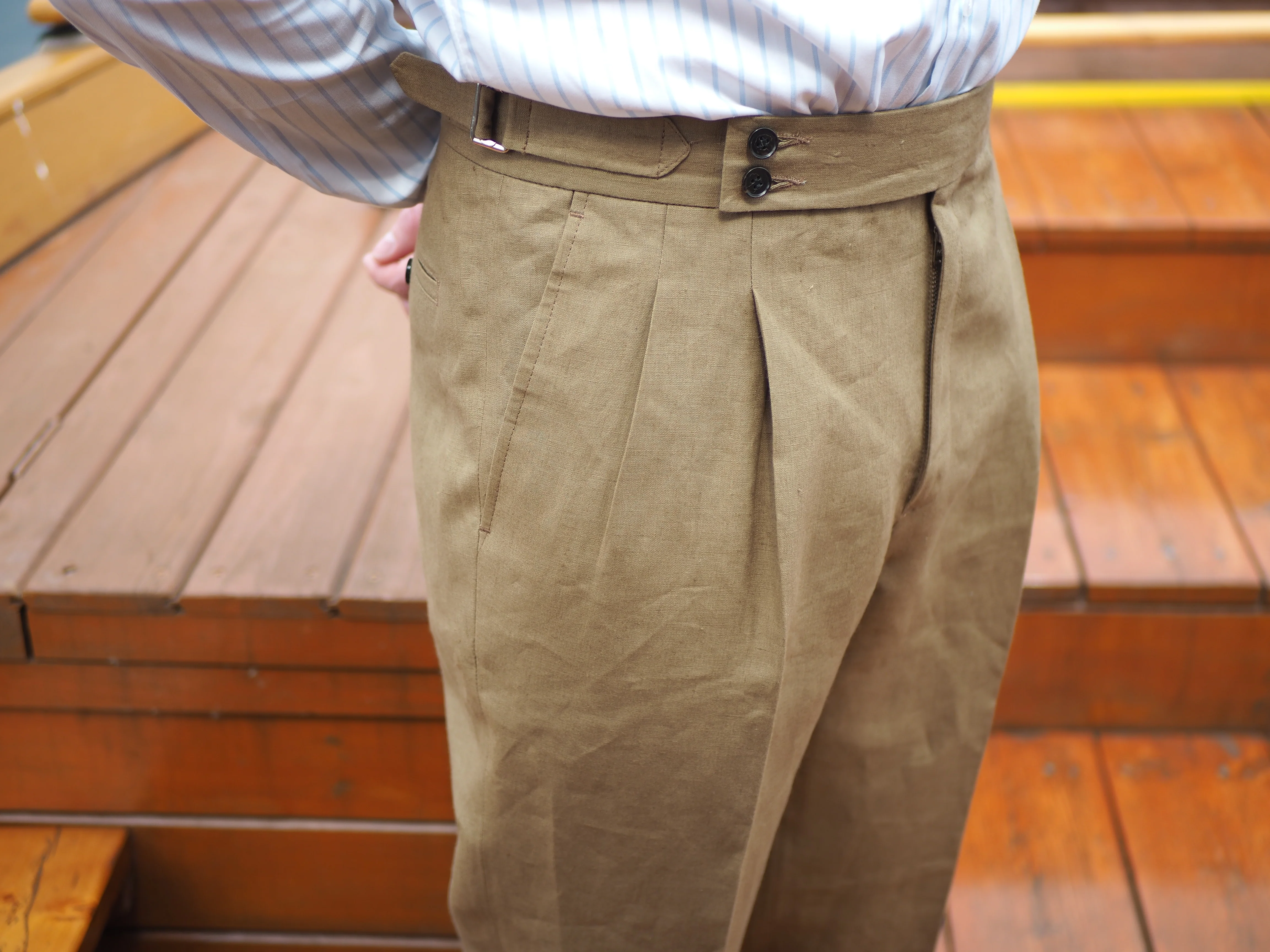 Sartorial Double Pleated Linen Trousers Taupe - Image 7